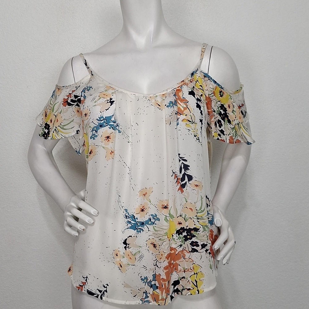 Joie Adorlee NWT Romantic Cold Shoulder Floral Blouse Porcelain White Size S